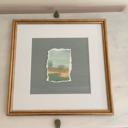 Holly Stafford original on grass cloth 12.5 x 12.5 gold frame