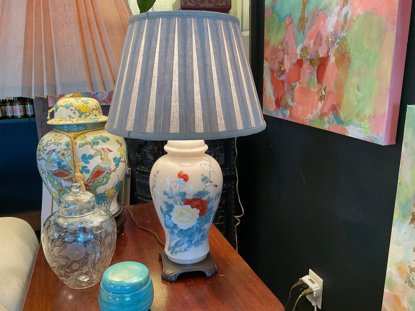 Asian lamp with pleated shade