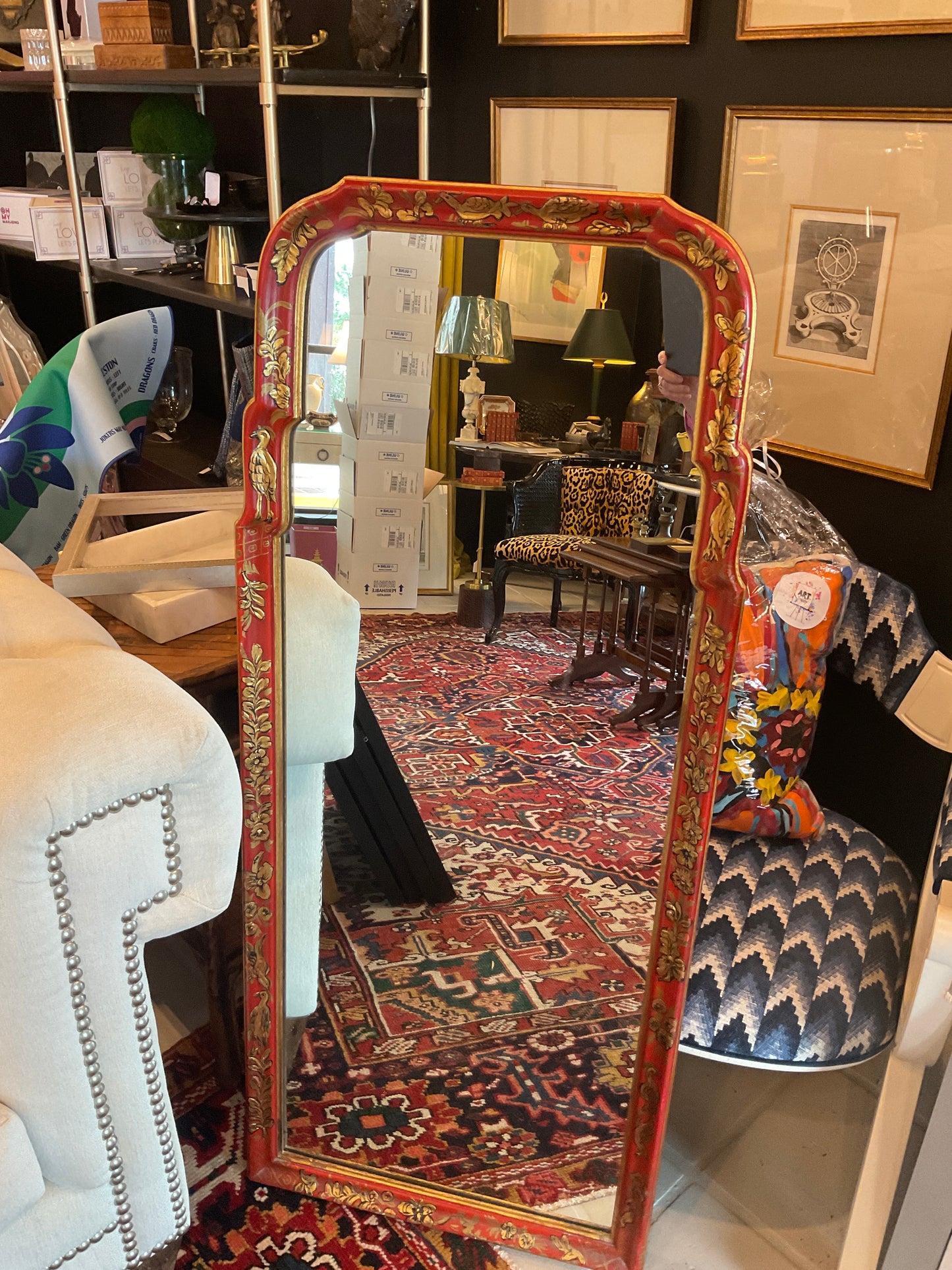 Chinoiserie Red Mirror